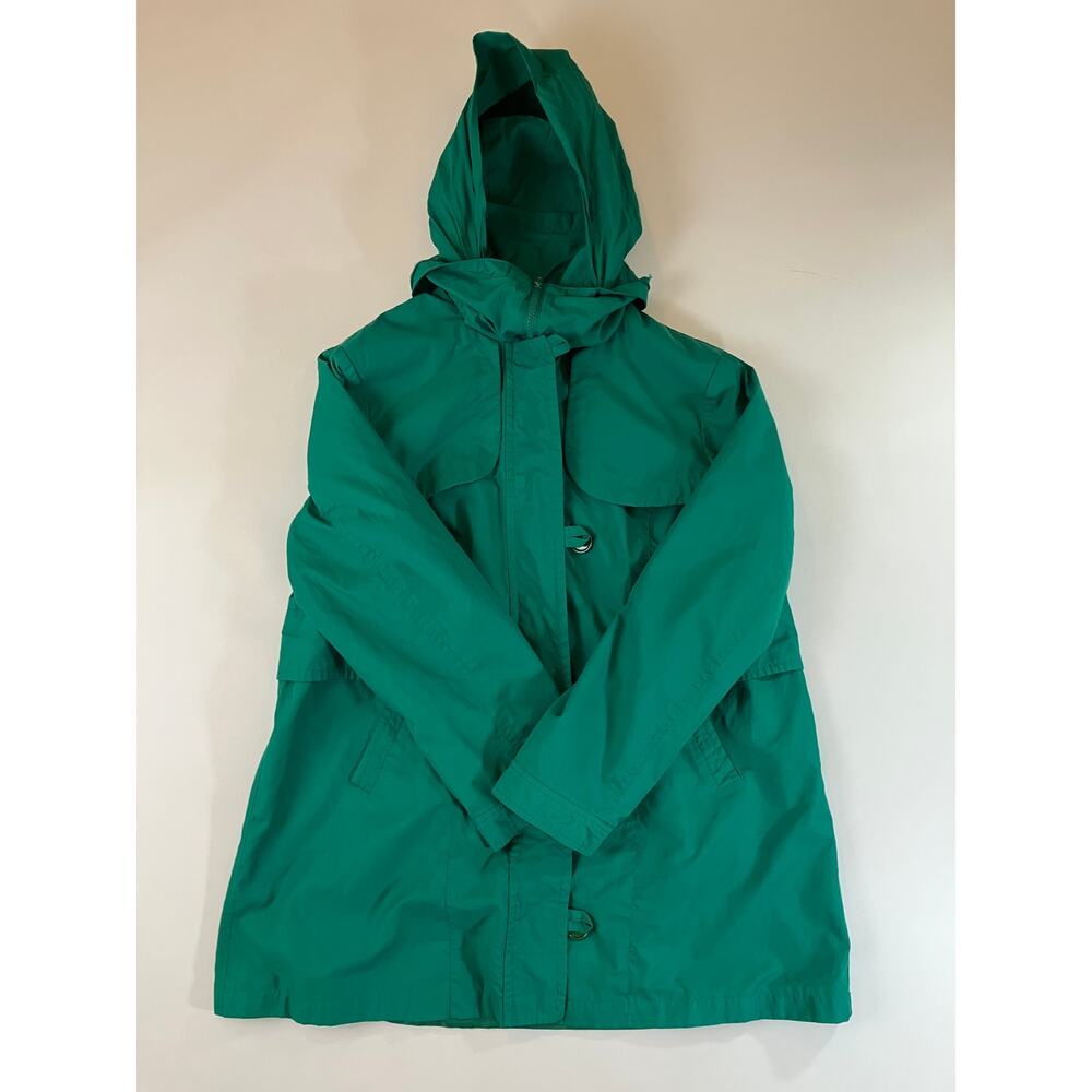 Serbin Sport Women's XL Teal Green Hooded Utility Rain Jacket P09039 Two Way Zip